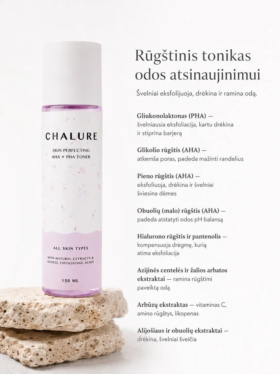 Rugstinis veido tonikas su AHA ir PHA rugstimis bei naturaliais ekstraktais 150ml