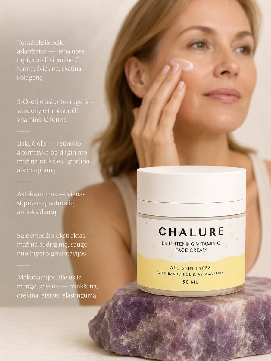 CHALURE šviesinantis vitamino C veido kremas su bakučioliu ir astaksantinu